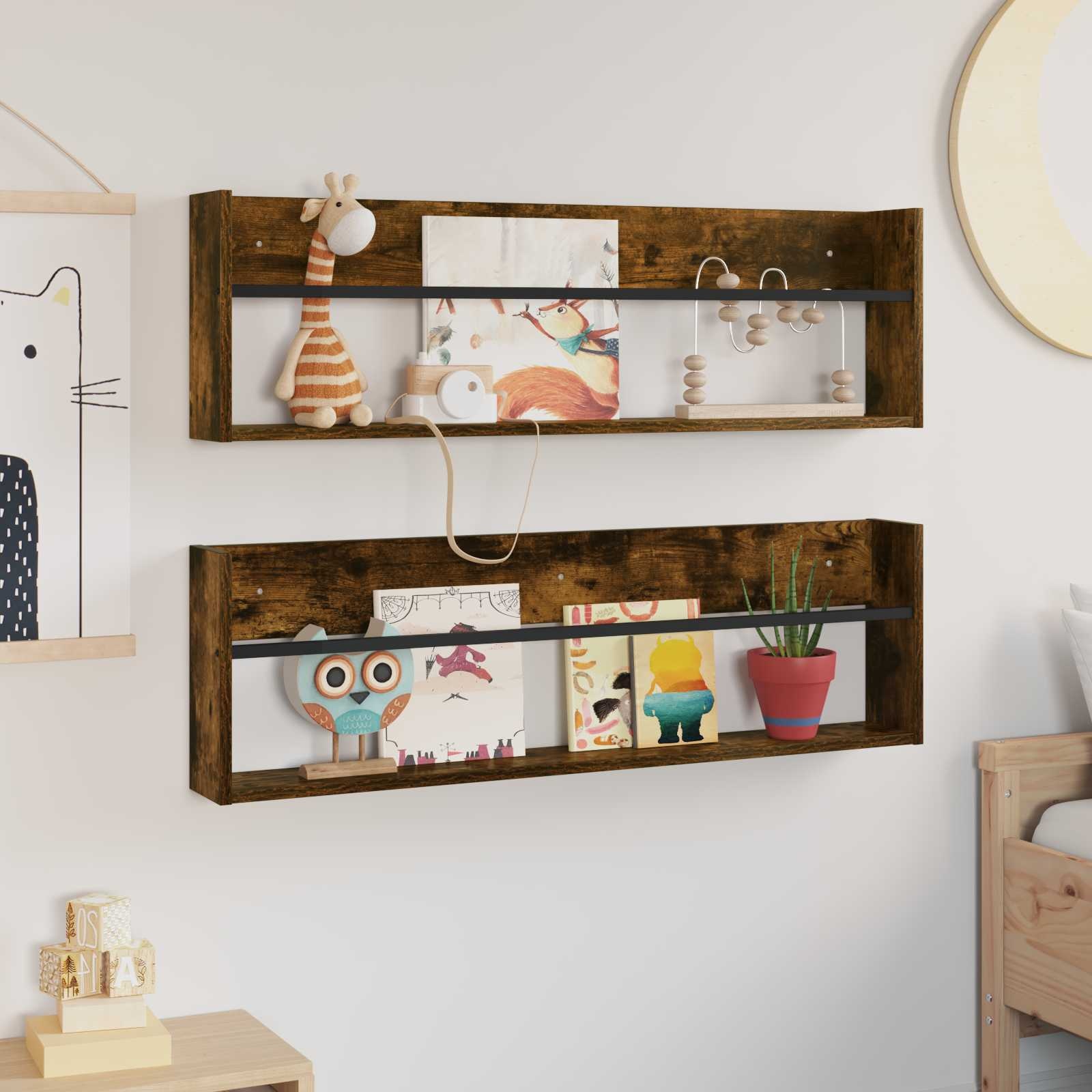 VidaXL Tijdschrift Rek met plank 2 pcs Gerookt eiken 100 x 12 x 30 cm