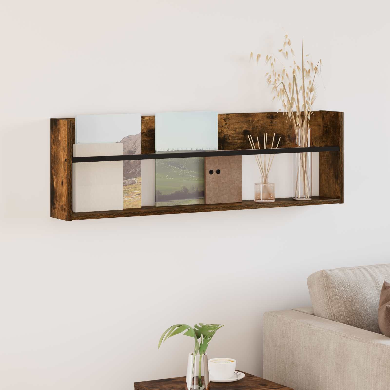 VidaXL Tijdschrift Rek Gerookt eiken 100 x 12 x 30 cm Bewerkt hout