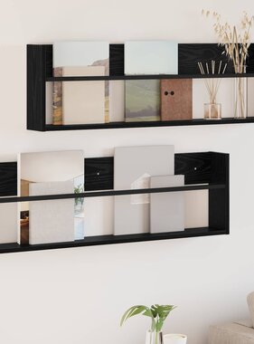 VidaXL Tijdschrift Rek 2 pcs Zwart Eiken 100 x 12 x 30 cm Bewerkt hout