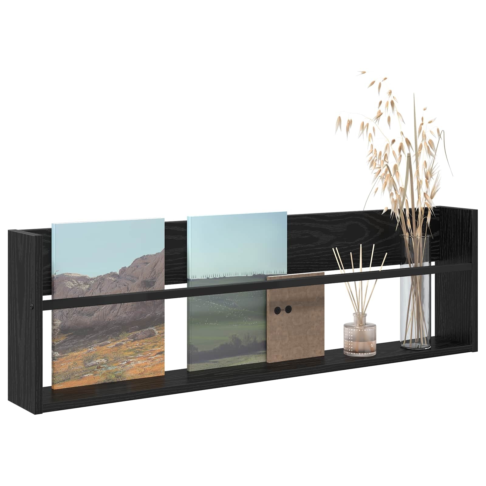 VidaXL Tijdschrift Rek Zwart Eiken 100 x 12 x 30 cm Bewerkt hout