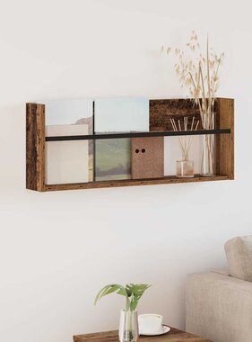 VidaXL Tijdschrift Rek met plank Oudhout 80 x 12 x 30 cm Bewerkt hout