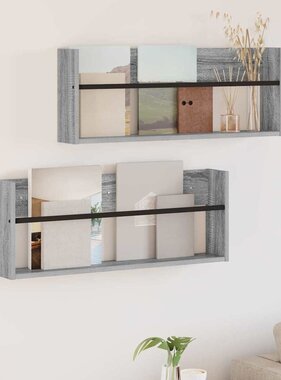 VidaXL Tijdschrift Rek 2 pcs Grijs Sonoma 80 x 12 x 30 cm Bewerkt hout