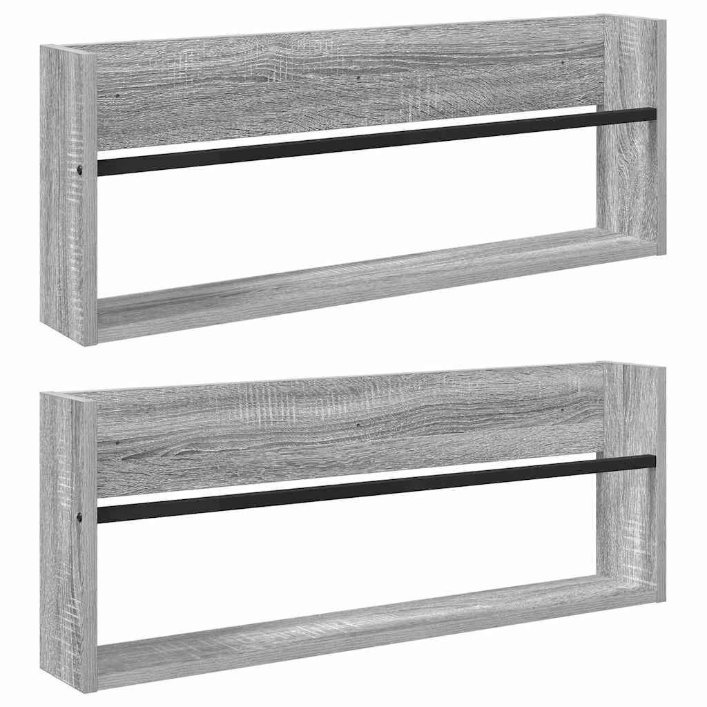 VidaXL Tijdschrift Rek 2 pcs Grijs Sonoma 80 x 12 x 30 cm Bewerkt hout
