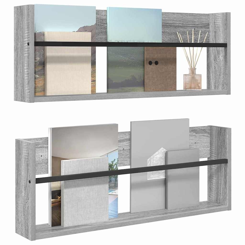 VidaXL Tijdschrift Rek 2 pcs Grijs Sonoma 80 x 12 x 30 cm Bewerkt hout