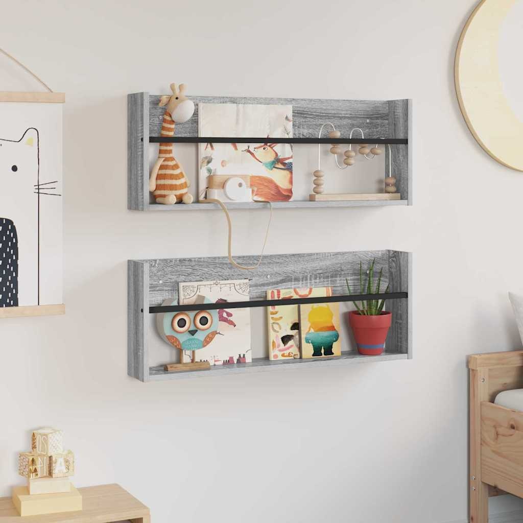 VidaXL Tijdschrift Rek 2 pcs Grijs Sonoma 80 x 12 x 30 cm Bewerkt hout