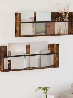 VidaXL Tijdschrift Rek met plank 2 pcs Gerookt eiken 80 x 12 x 30 cm