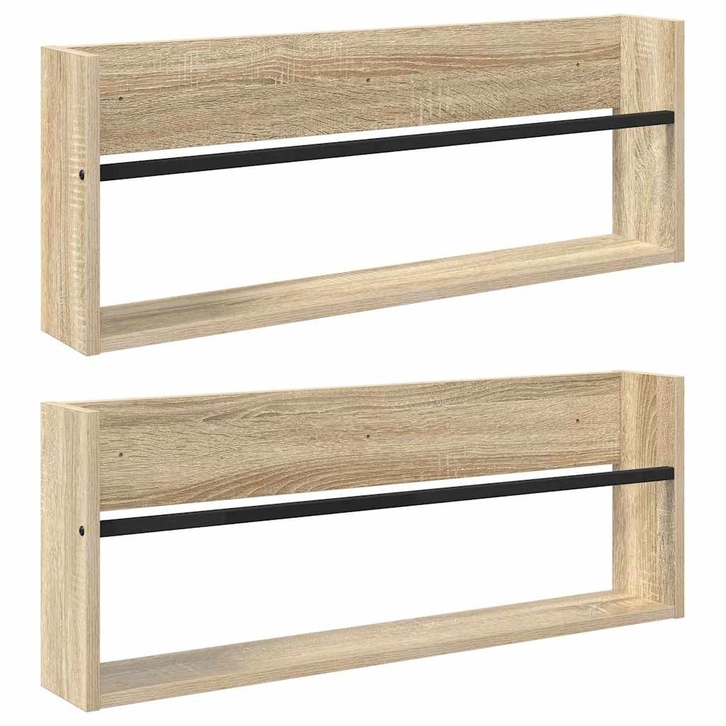 VidaXL Tijdschrift Rek 2 pcs Sonoma Eiken 80 x 12 x 30 cm Bewerkt hout