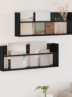 VidaXL Tijdschrift Rek 2 pcs Zwart Eiken 80 x 12 x 30 cm Bewerkt hout