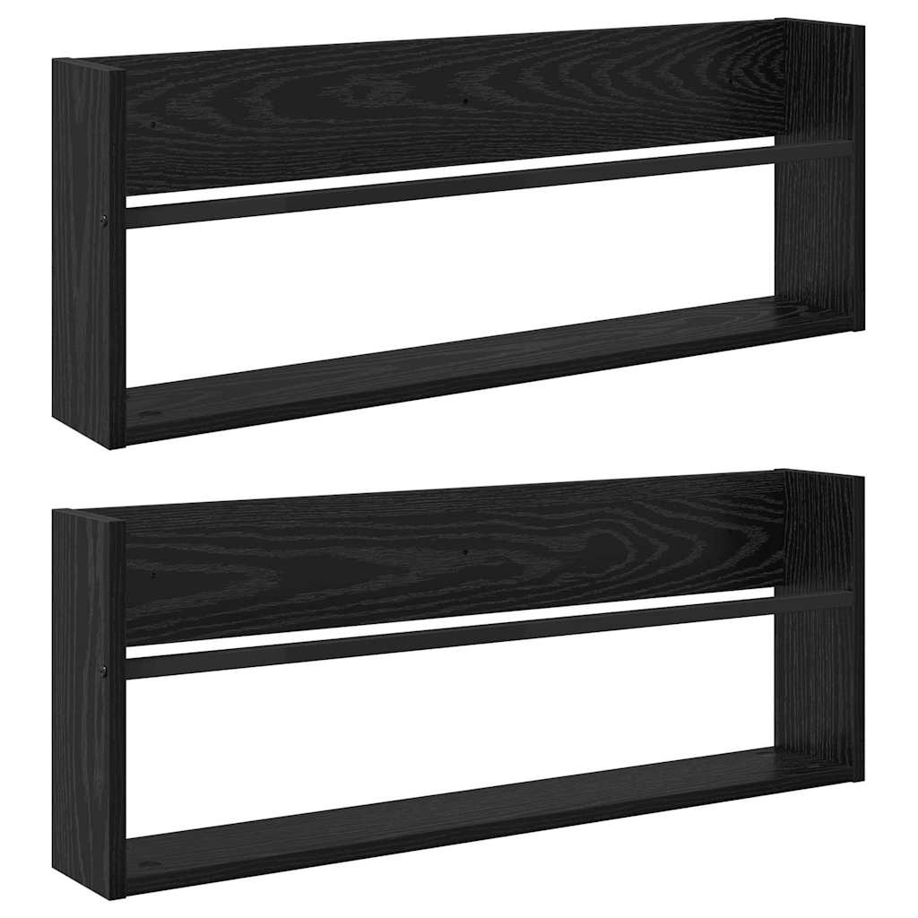 VidaXL Tijdschrift Rek 2 pcs Zwart Eiken 80 x 12 x 30 cm Bewerkt hout