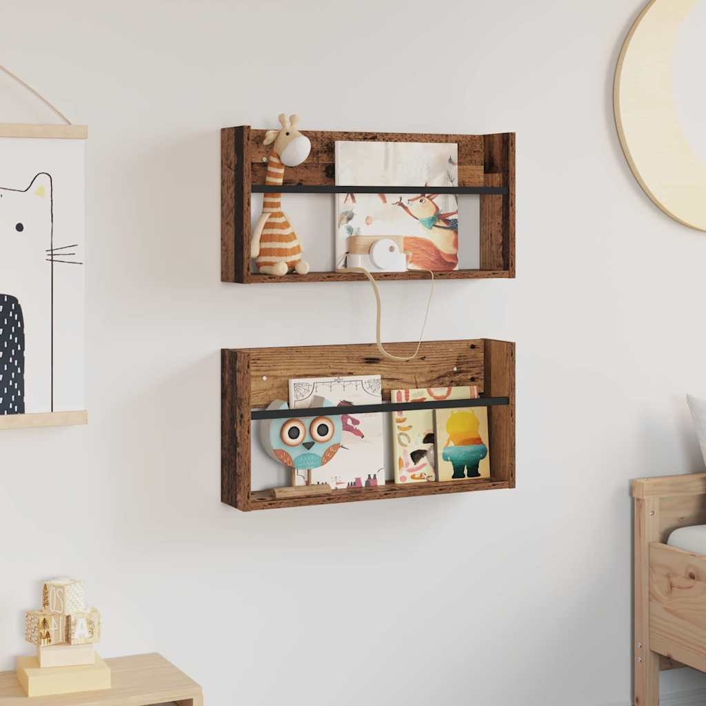 VidaXL Tijdschrift Rek 2 pcs Oudhout 60 x 12 x 30 cm Bewerkt hout