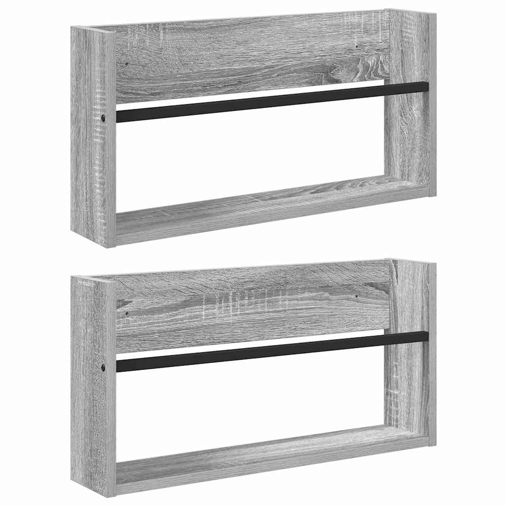 VidaXL Tijdschrift Rek 2 pcs Grijs Sonoma 60 x 12 x 30 cm Bewerkt hout
