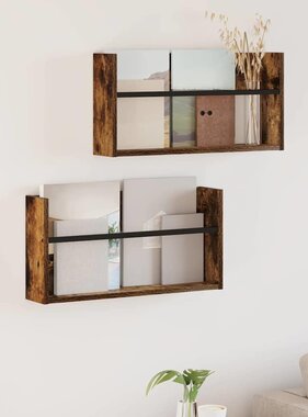VidaXL Tijdschrift Rek met plank 2 pcs Gerookt eiken 60 x 12 x 30 cm