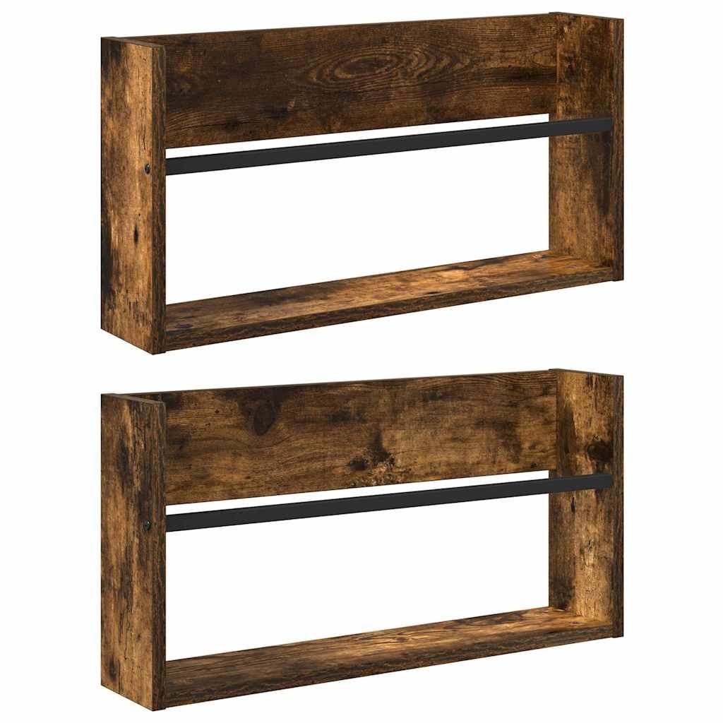 VidaXL Tijdschrift Rek met plank 2 pcs Gerookt eiken 60 x 12 x 30 cm