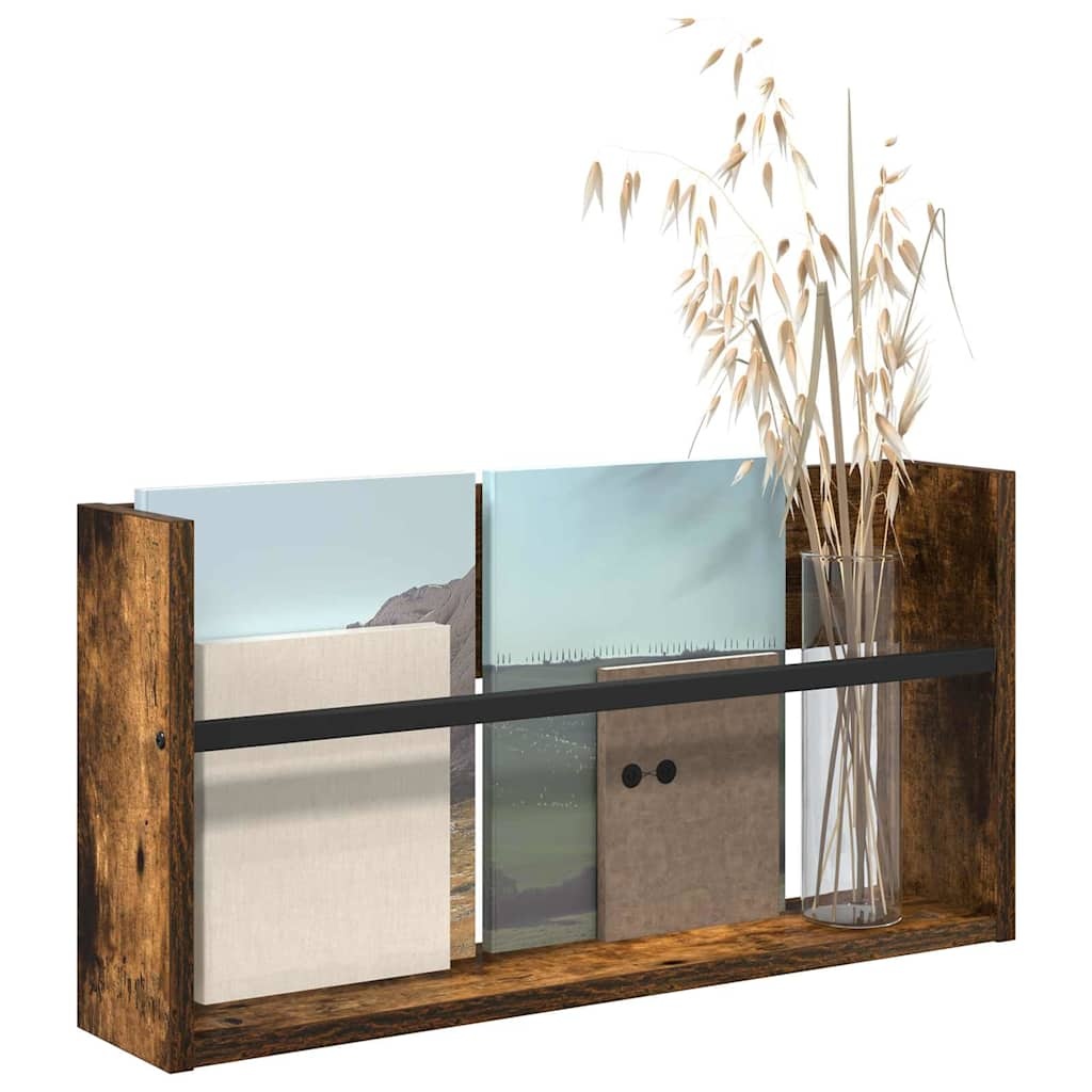 VidaXL Tijdschrift Rek Gerookt eiken 60 x 12 x 30 cm Bewerkt hout