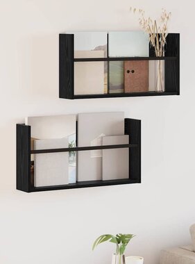 VidaXL Tijdschrift Rek 2 pcs Zwart Eiken 60 x 12 x 30 cm Bewerkt hout