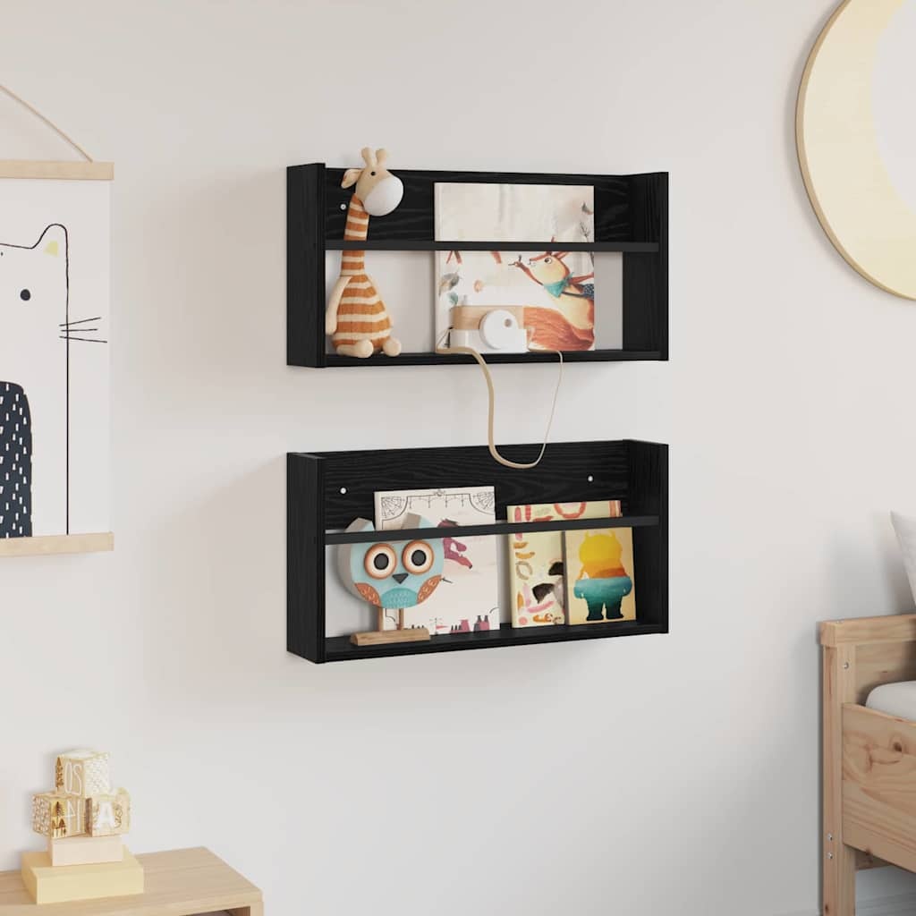 VidaXL Tijdschrift Rek 2 pcs Zwart Eiken 60 x 12 x 30 cm Bewerkt hout