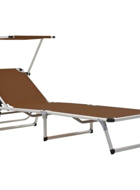 VidaXL Ligbed inklapbaar met dak aluminium en textileen bruin