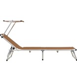 VidaXL Ligbed inklapbaar met dak aluminium en textileen bruin
