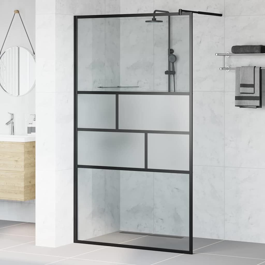 VidaXL Inloop Douche Wand Zwart 80 x 195 x 0.5 cm Glas en Aluminium