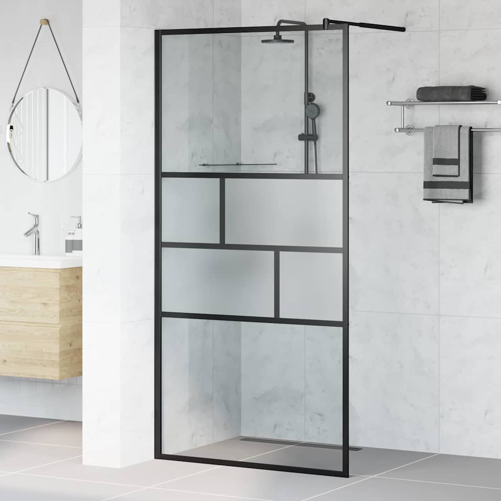 VidaXL Inloop Douche Wand Zwart 80 x 195 x 0.5 cm Glas en Aluminium
