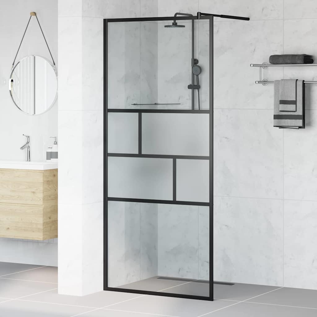 VidaXL Inloop Douche Wand Zwart 80 x 195 x 0.5 cm Glas en Aluminium
