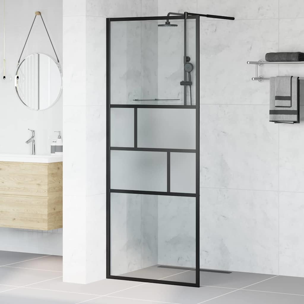 VidaXL Inloop Douche Wand Zwart 80 x 195 x 0.5 cm Glas en Aluminium