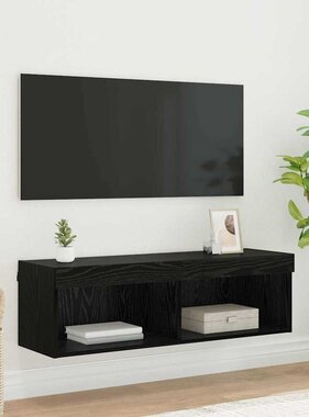 VidaXL TV-wandkast Panama Zwart Eiken 100 x 30 x 30 cm Bewerkt hout