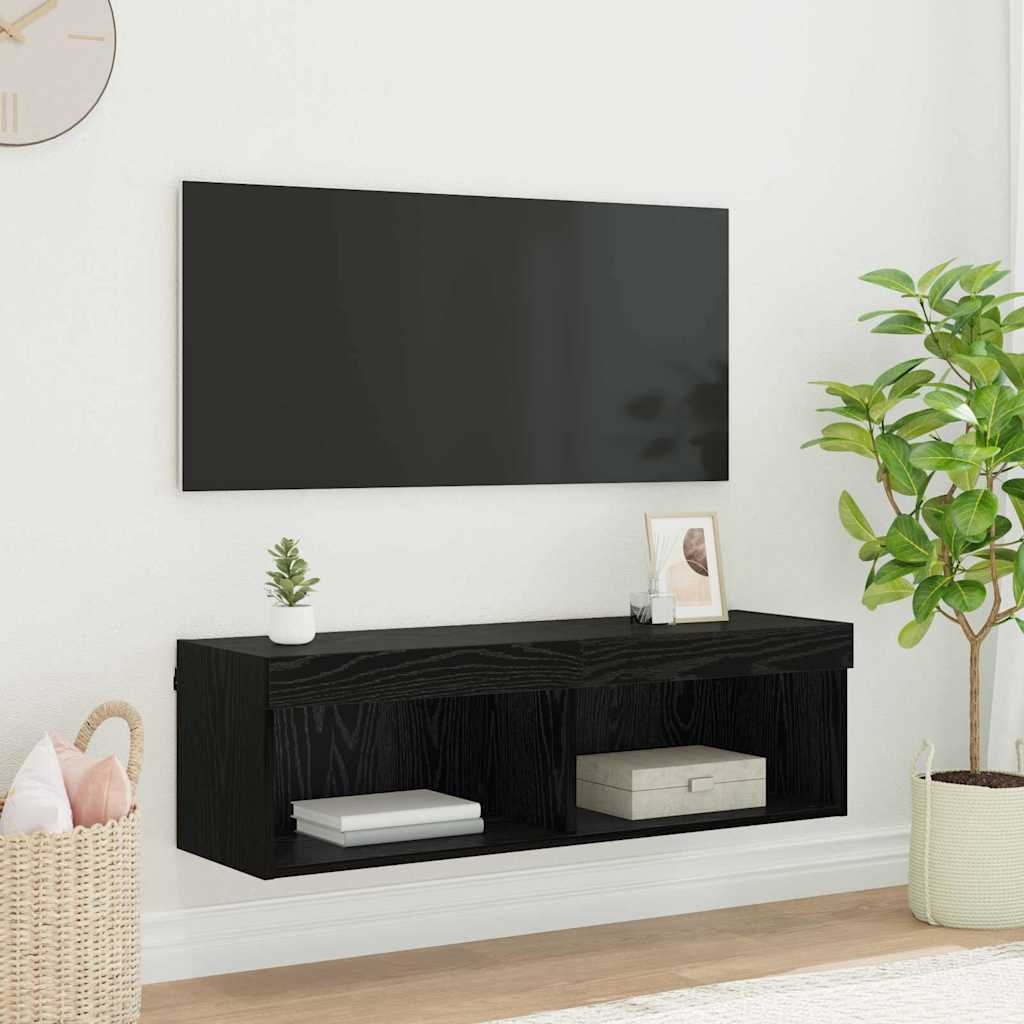 VidaXL TV-wandkast Panama Zwart Eiken 100 x 30 x 30 cm Bewerkt hout