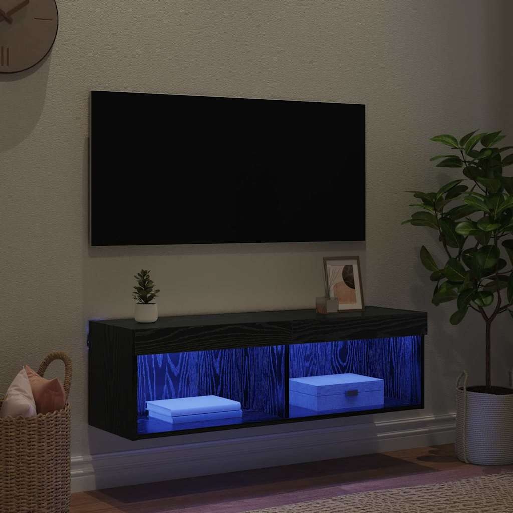 VidaXL TV-wandkast Panama Zwart Eiken 100 x 30 x 30 cm Bewerkt hout