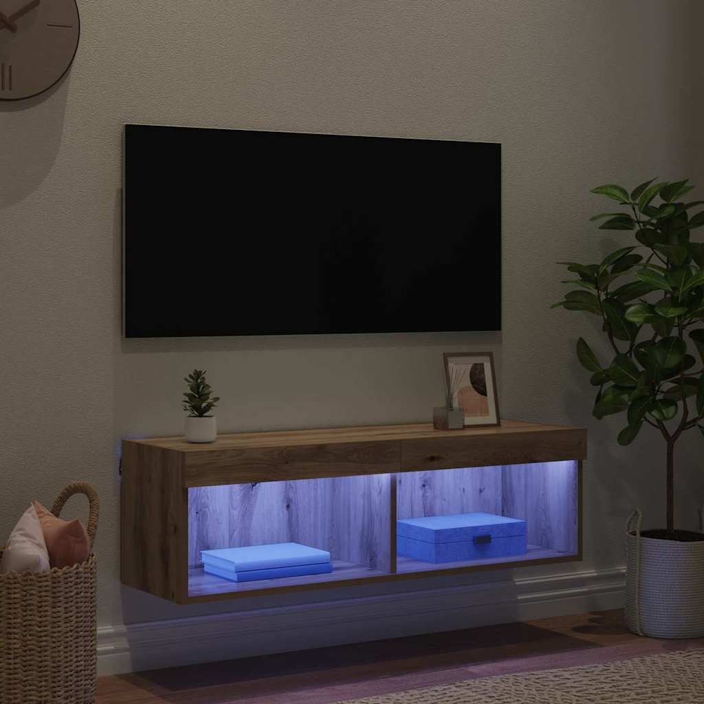 VidaXL TV-wandkast Panama Artisan Eiken 100 x 30 x 30 cm Bewerkt hout