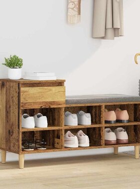 VidaXL Schoenenkast met lade Oudhout 102 x 36 x 60 cm Bewerkt hout