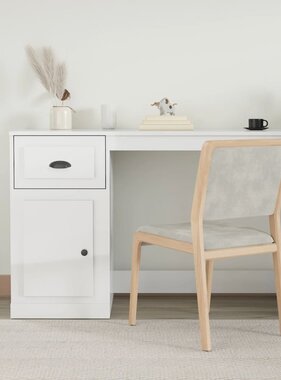 VidaXL Bureau met lade 115x50x75 cm bewerkt hout hoogglans wit