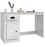 VidaXL Bureau met lade 115x50x75 cm bewerkt hout hoogglans wit