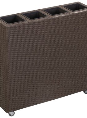 VidaXL Plantenbak verhoogd met 4 potten 80x22x79 cm poly rattan bruin