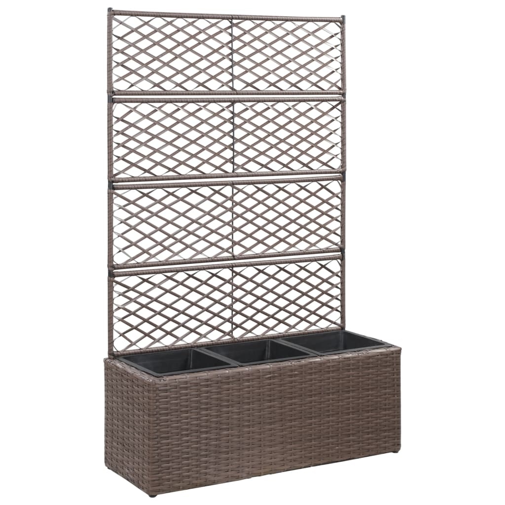 VidaXL Latwerkplantenbak verhoogd met potten 83x30x130 cm rattan bruin