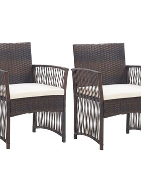 VidaXL Tuinstoelen met kussens 2 st poly rattan bruin