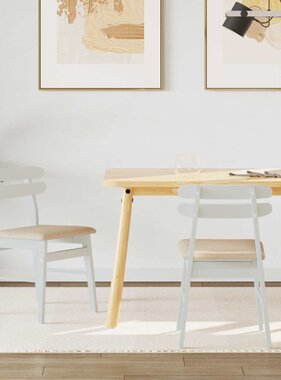 VidaXL Eetkamerstoel 2 pcs Wit en Bruin Massief Rubberhout