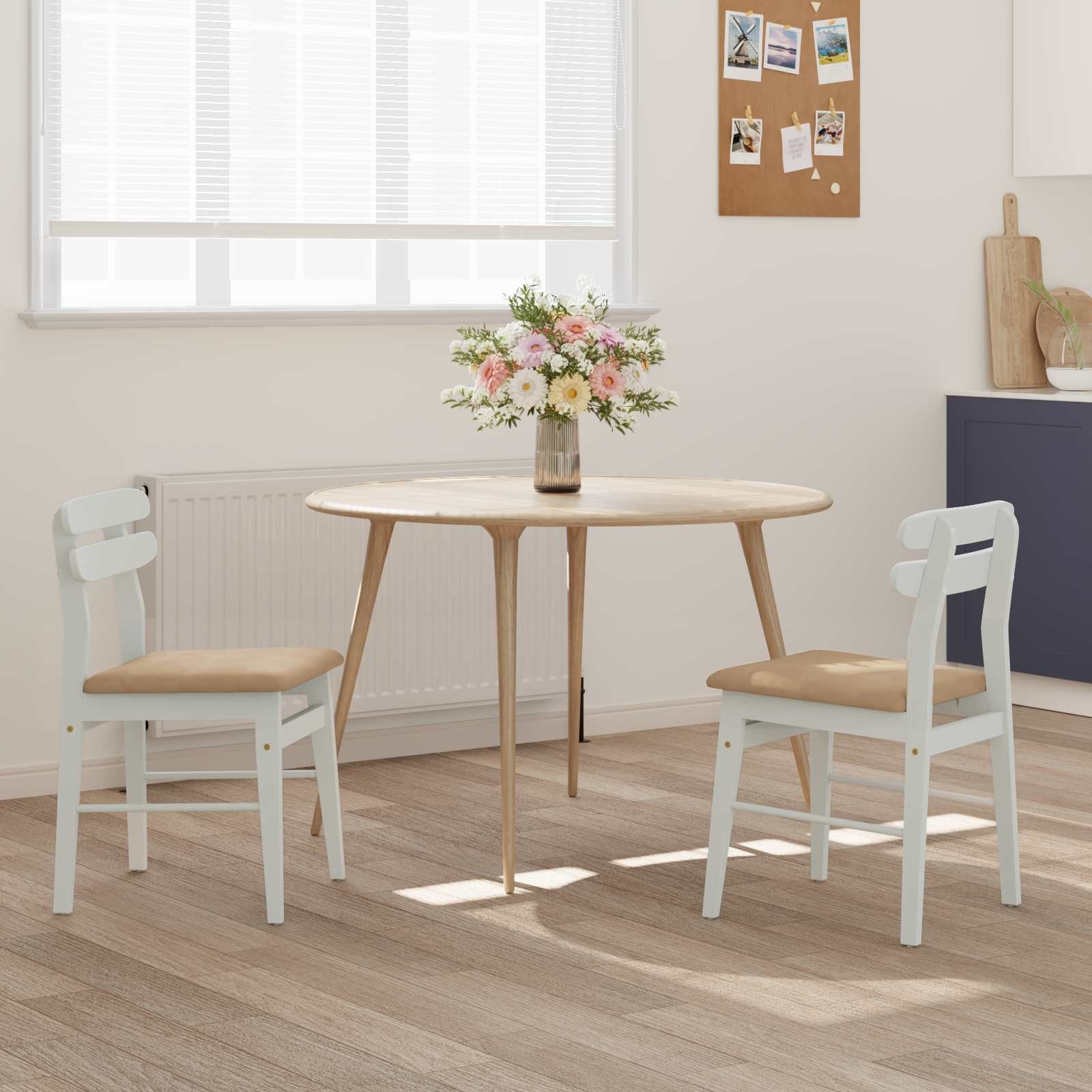 VidaXL Eetkamerstoel 2 pcs Wit en Bruin Massief Rubberhout