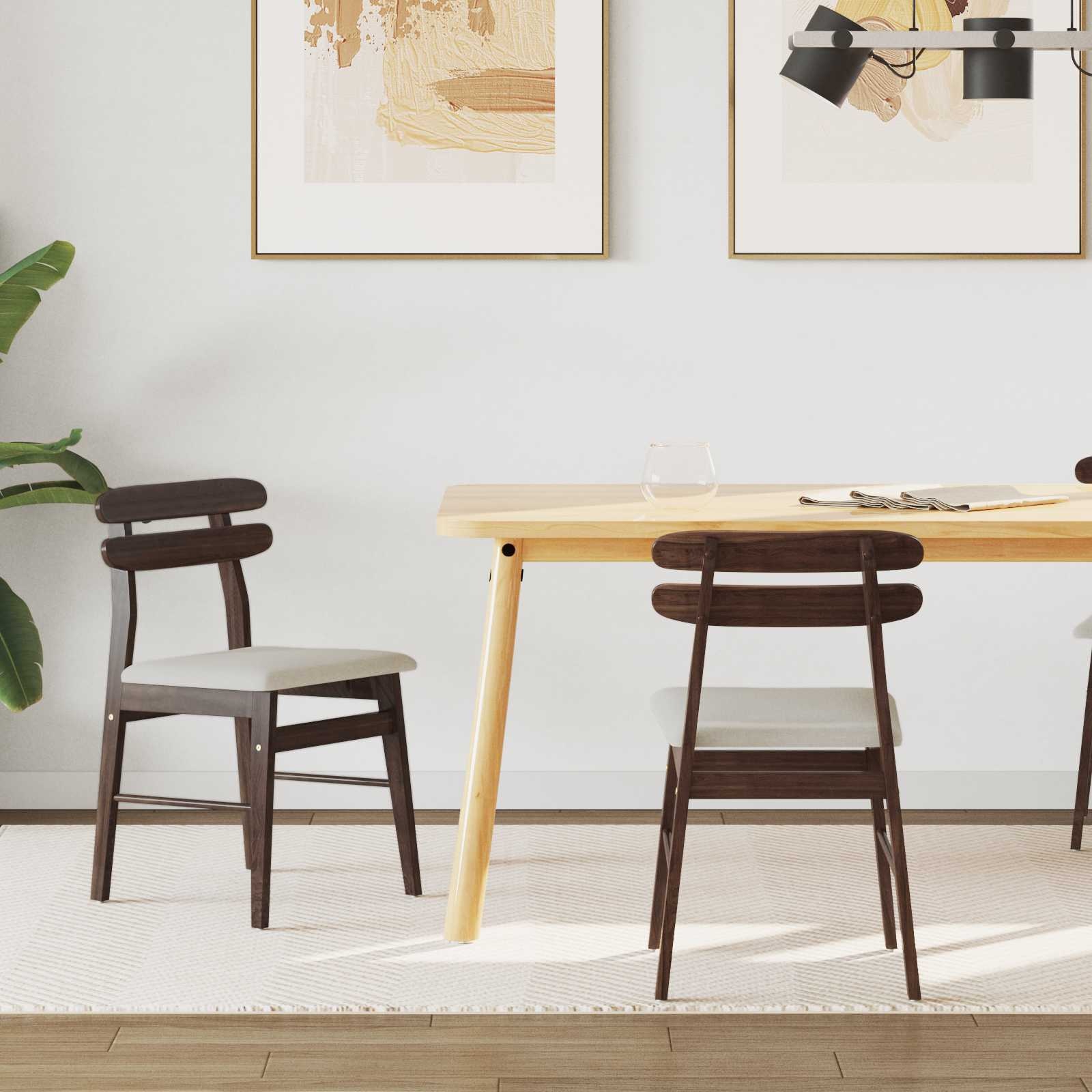 VidaXL Eetkamerstoel 2 pcs Lichtbruin en Licht Massief Rubberhout