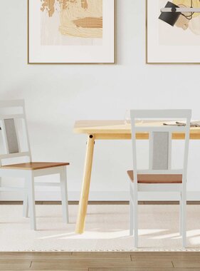 VidaXL Eetkamerstoel 2 pcs Wit en Natuurlijk Massief Rubberhout