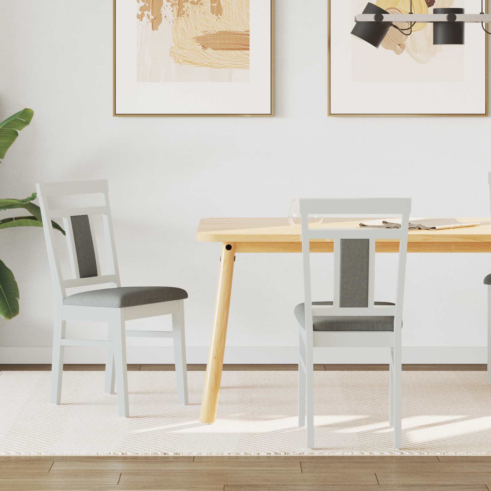 VidaXL Eetkamerstoel 2 pcs Wit en Grijs Massief Rubberhout