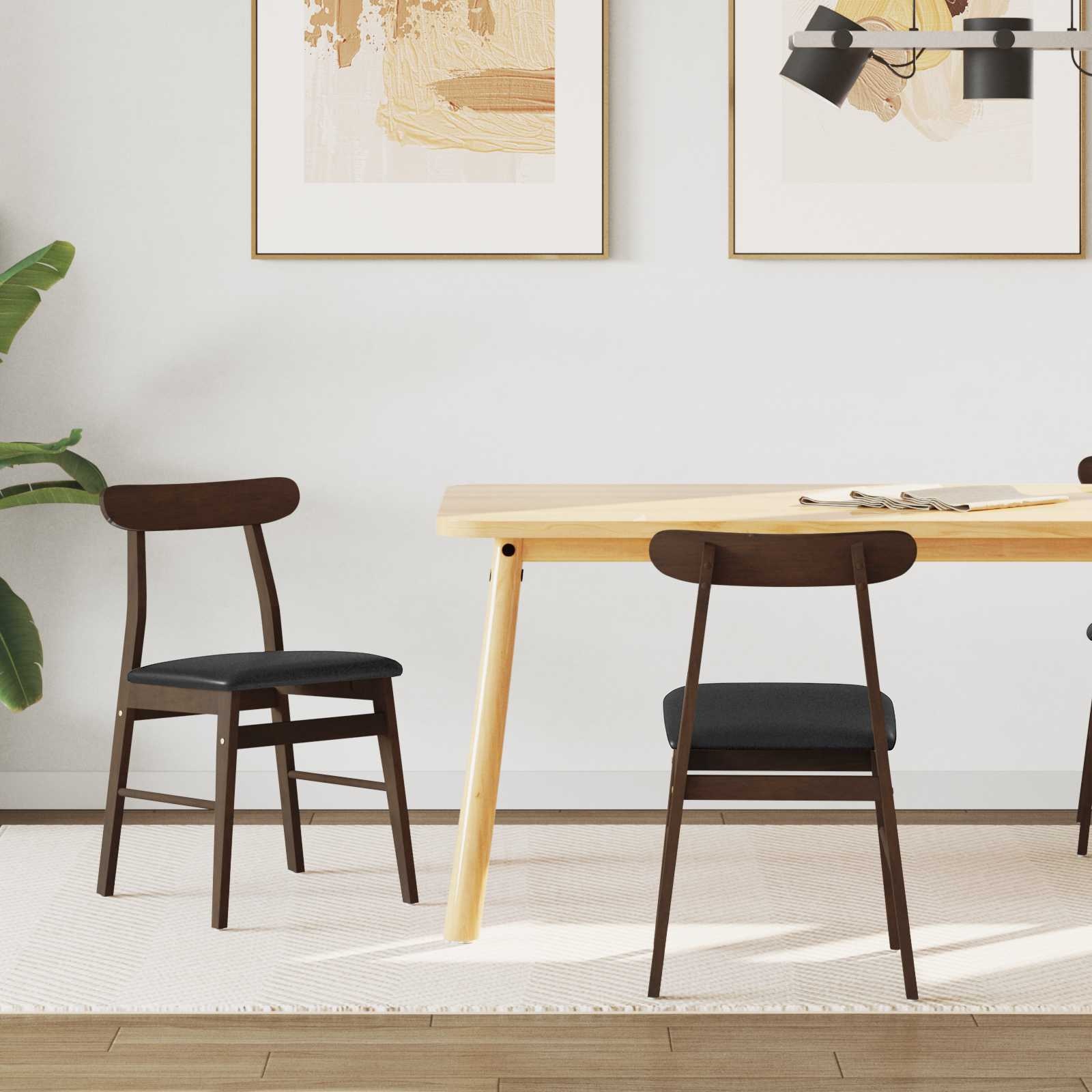 VidaXL Eetkamerstoel 2 pcs Lichtbruin en Zwart Massief Rubberhout