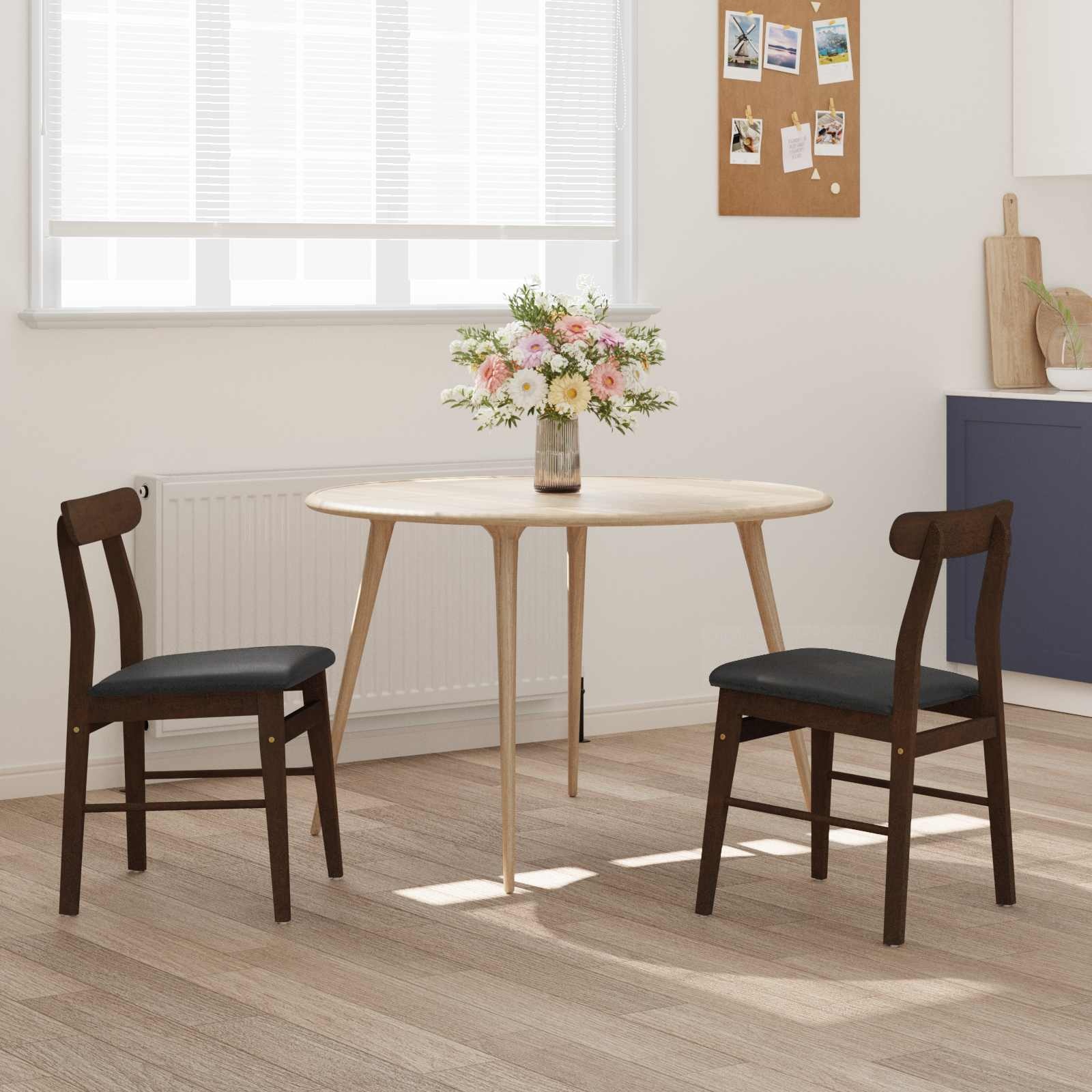 VidaXL Eetkamerstoel 2 pcs Lichtbruin en Zwart Massief Rubberhout