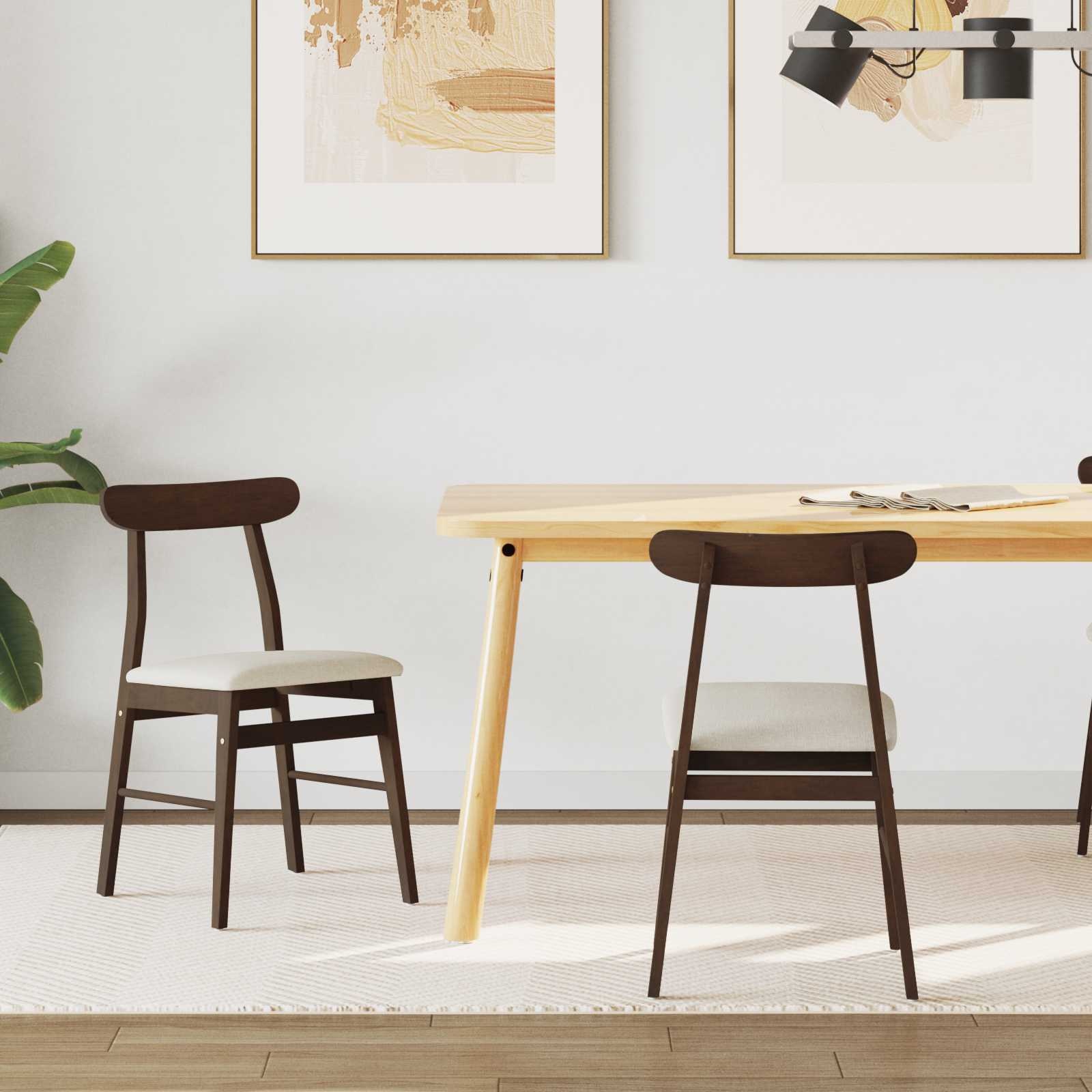 VidaXL Eetkamerstoel 2 pcs Lichtbruin en Licht Massief Rubberhout