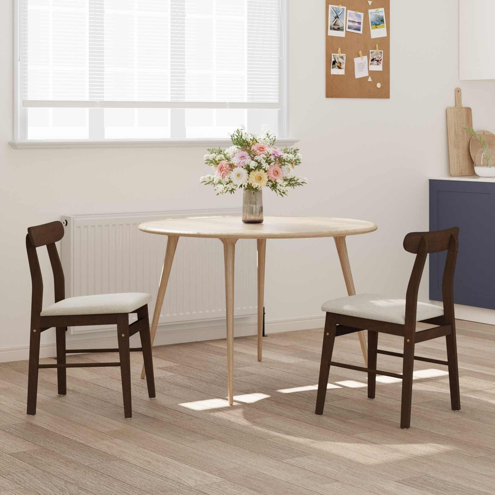 VidaXL Eetkamerstoel 2 pcs Lichtbruin en Licht Massief Rubberhout