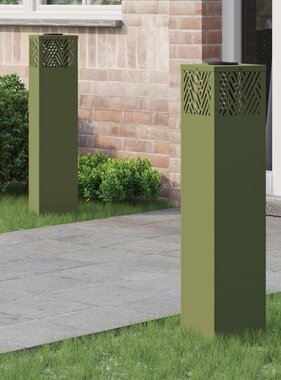 VidaXL Solar LED Pad Licht 2 pcs Olijf Groen Koudgewalst staal