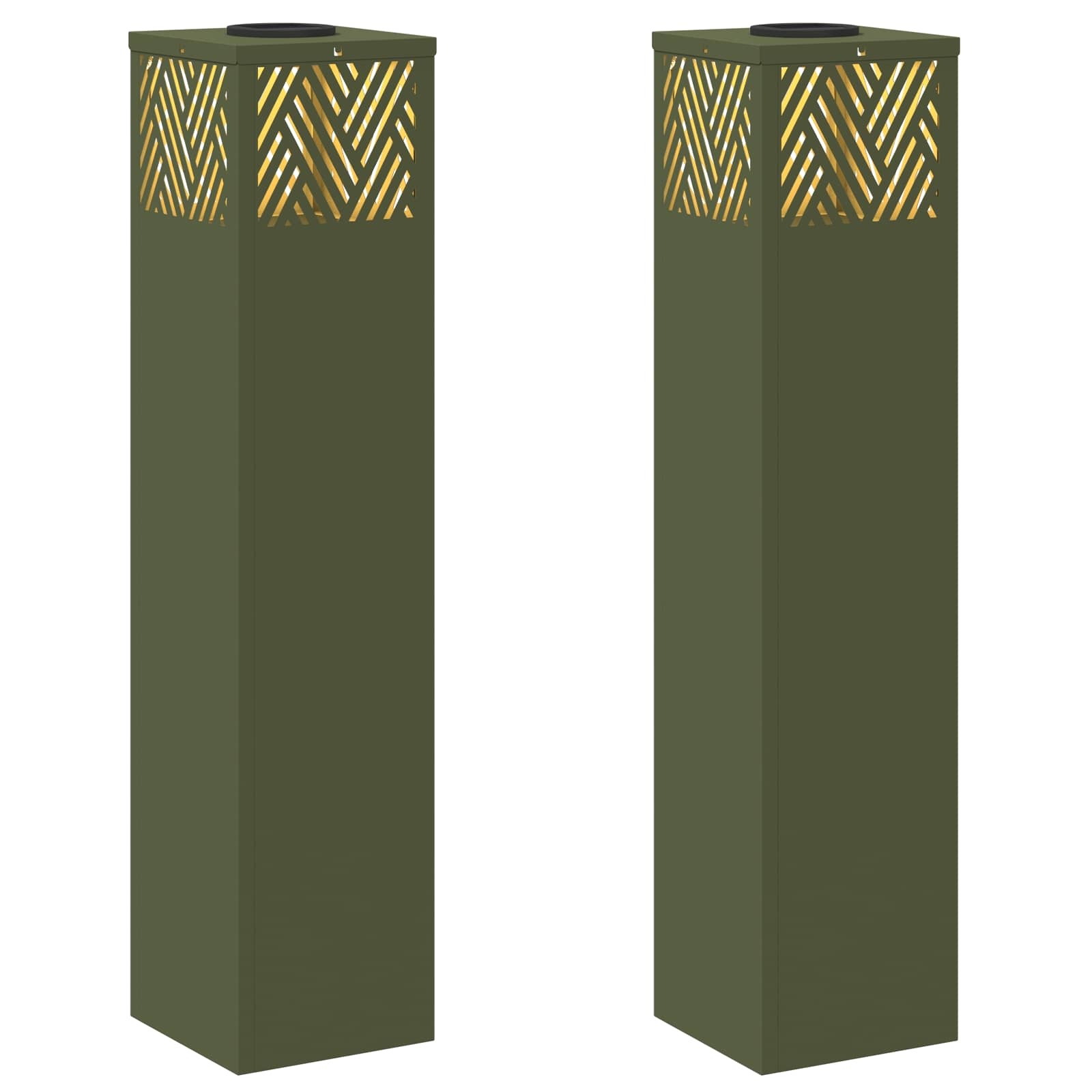 VidaXL Solar LED Pad Licht 2 pcs Olijf Groen Koudgewalst staal