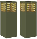 VidaXL Solar LED Pad Licht 2 pcs Olijf Groen Koudgewalst staal