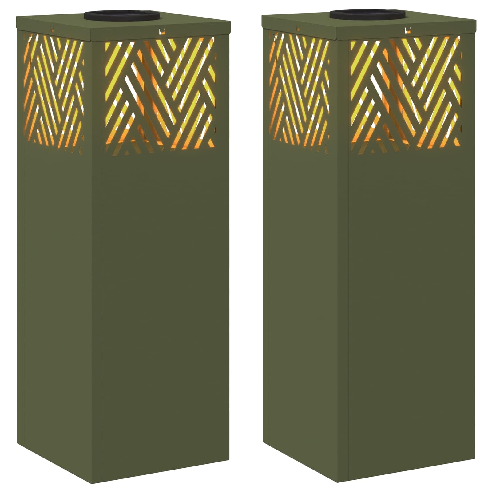 VidaXL Solar LED Pad Licht 2 pcs Olijf Groen Koudgewalst staal