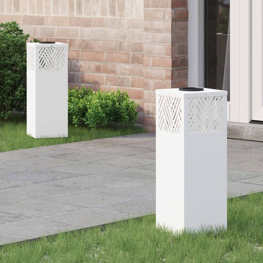 VidaXL Solar LED Pad Licht Visgraat 2 pcs Wit Koudgewalst staal